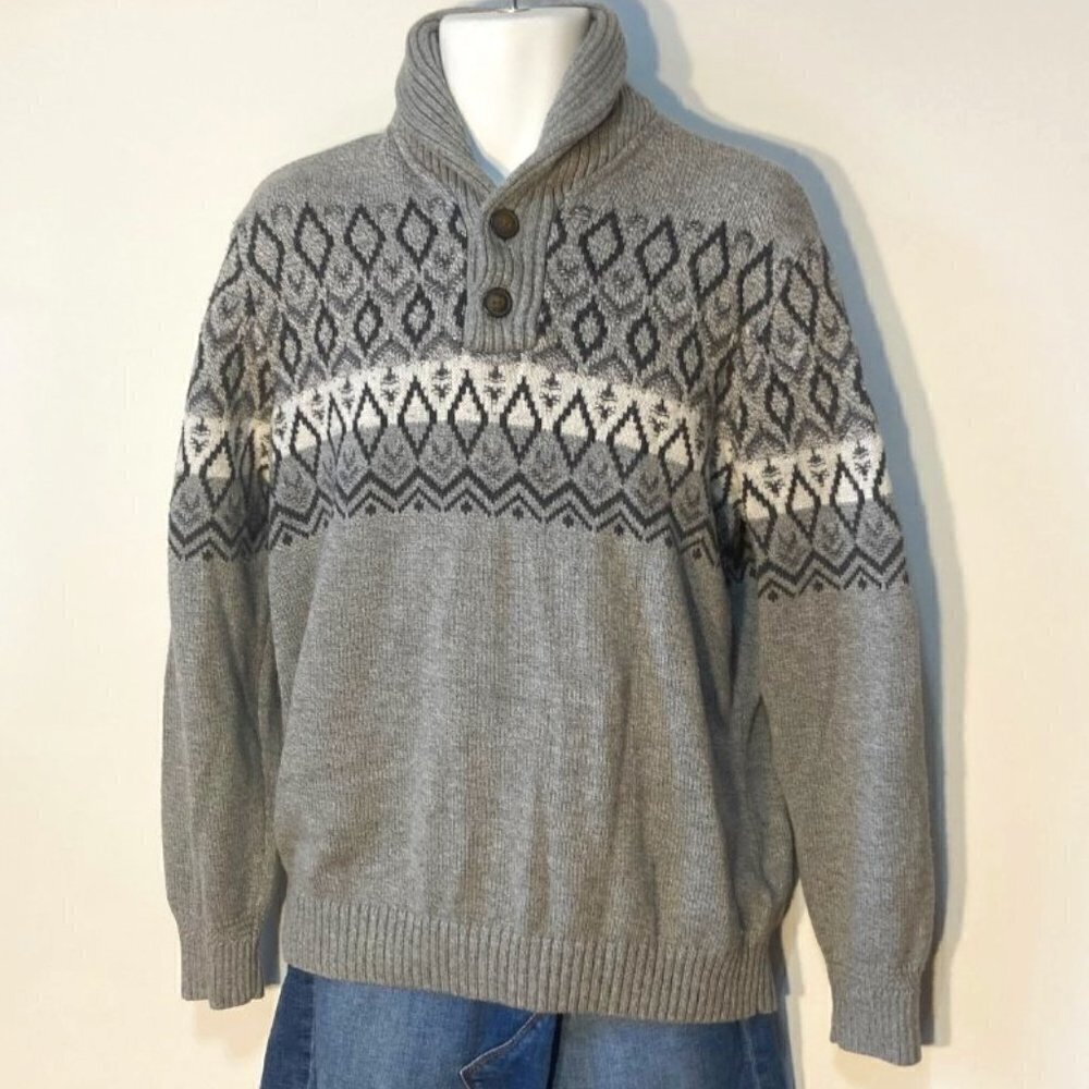 American Eagle Mens SZ L Gray Fair Isle wool blend sweater warm ski office